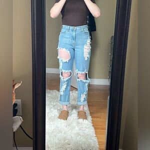 High Rise Distressed Straight Ankle Jean 👖